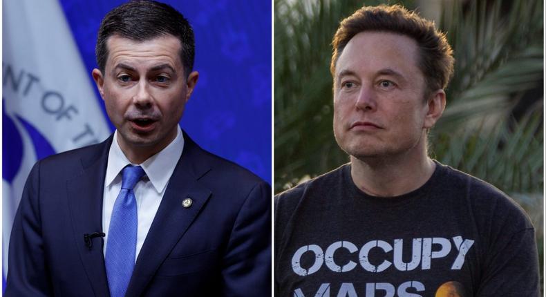 Transportation Secretary Pete Buttigieg, and Tesla CEO Elon Musk.Getty Images