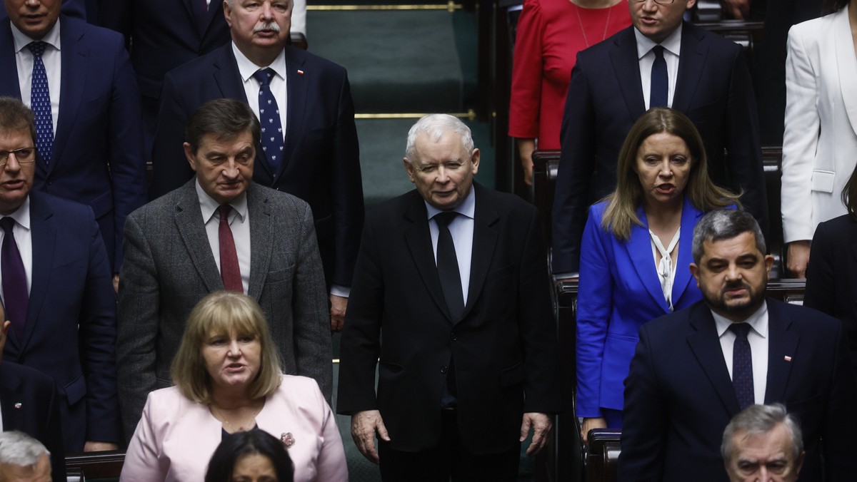 Jarosław Kaczyński podczas pierwszego posiedzenia Sejmu