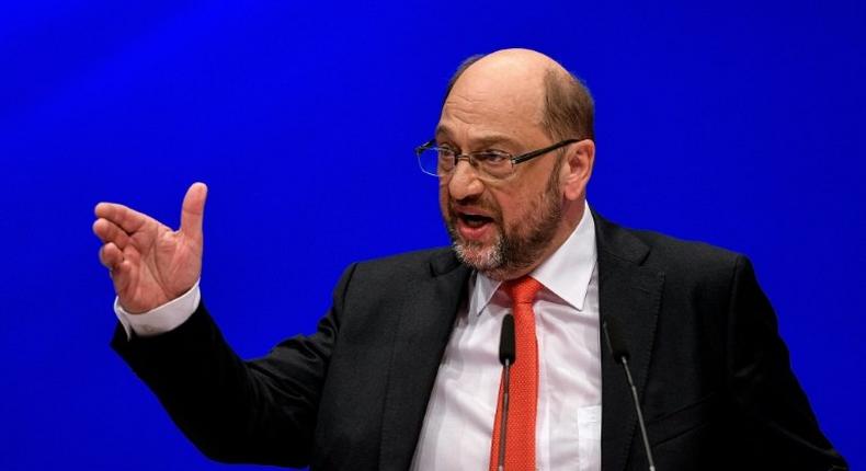Martin Schulz, chairman of Germany's social democratic SPD party and candidate for chancellor, gives a speech during an SPD party congress in Dortmund, western Germany, on June 25, 2017