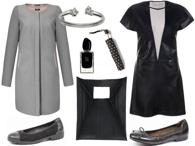 Buty - Caprice/caprice.pl, sukienka czarna- Boca/boca.pl, płaszcz- Midori Feminina Fashion/midori.pl, torba – antbag by ania/antbags.pl