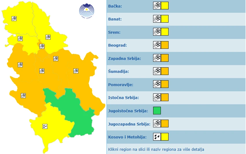 Meteoalarm za 4. januar