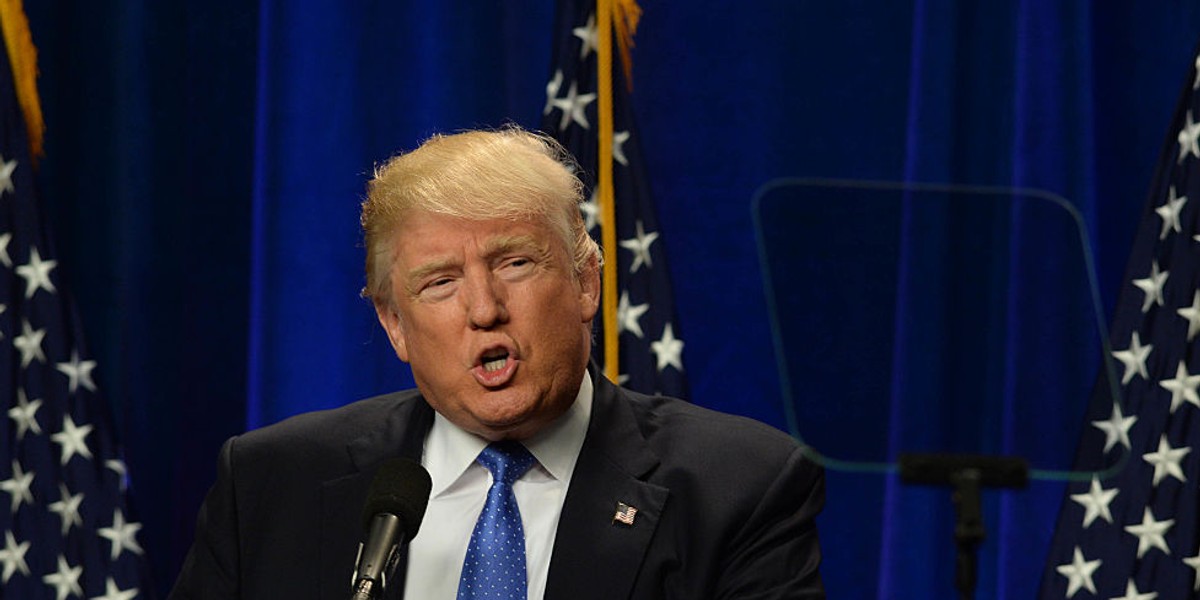 Republican Presidential candidate Donald Trump speaks at Saint Anselm College June 13, 2016 in Manchester, New Hampshire.