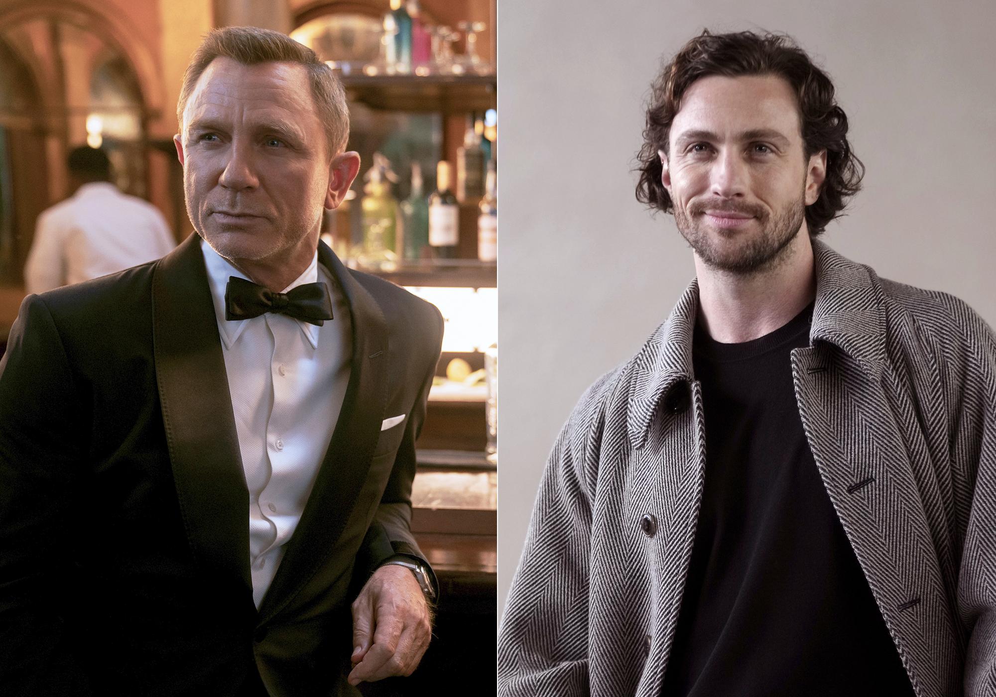 Daniel Craig ako James Bond počas scény z filmu Nie je čas zomrieť a vpravo herec Aaron Taylor-Johnson