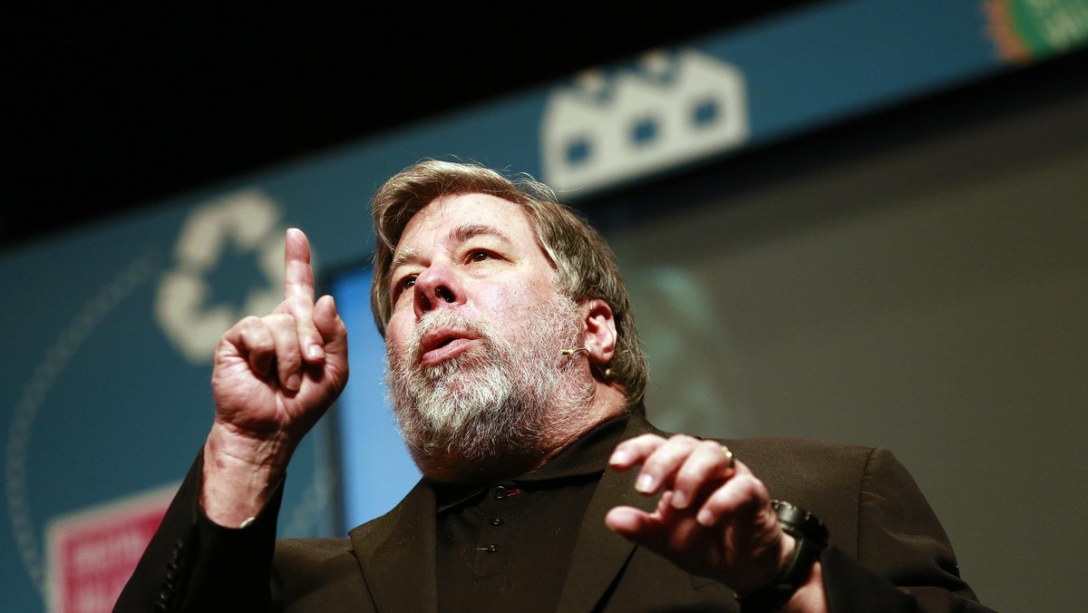 Apple co-founder Steve Wozniak reacts during his talk at the EBN Congress, one of Europe's largest business events which is being held in Londonderry, in Northern Ireland