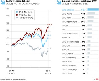 Zachowanie indeksów w 2025 r. (31 XII 2024 r. = 100 pkt)