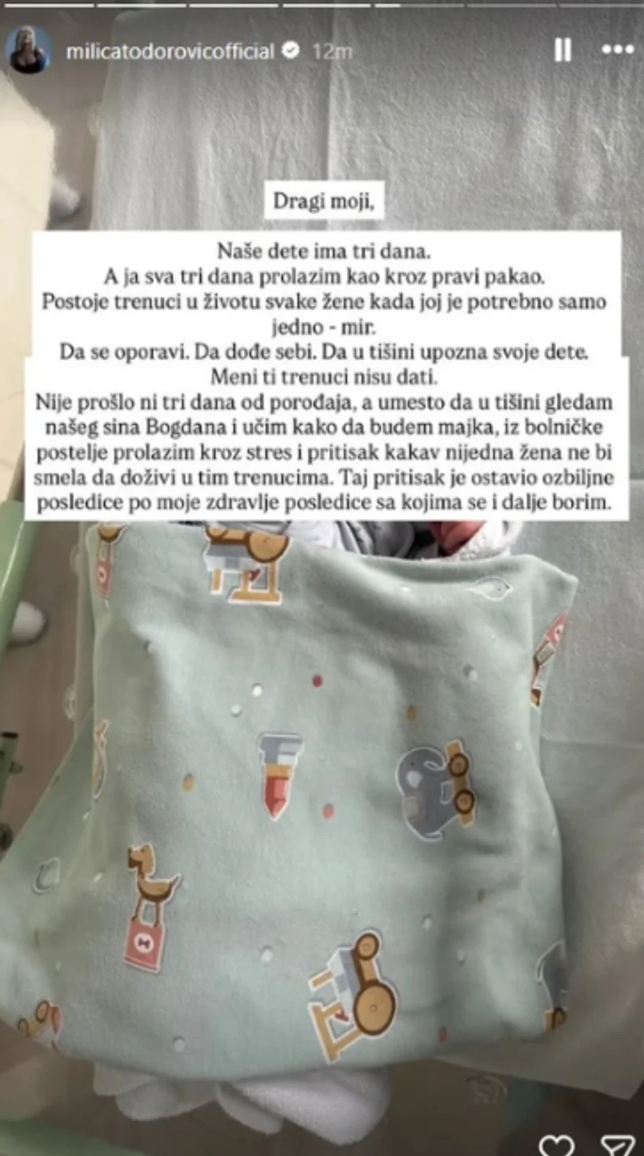 Milica Todorović objavila sliku sina Bogdana iz porodilišta