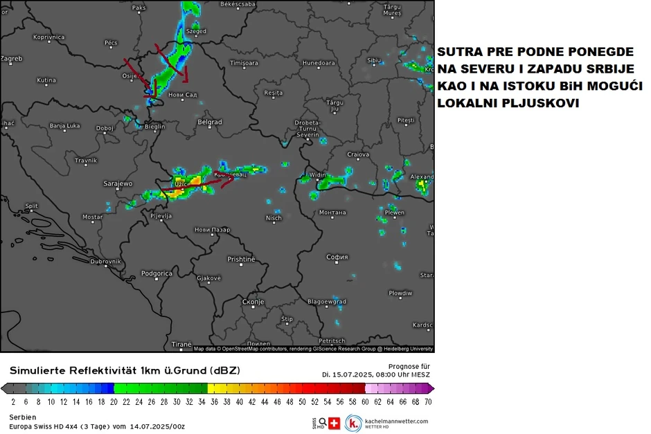 Sutra se očekuje lokalna pojava kiše