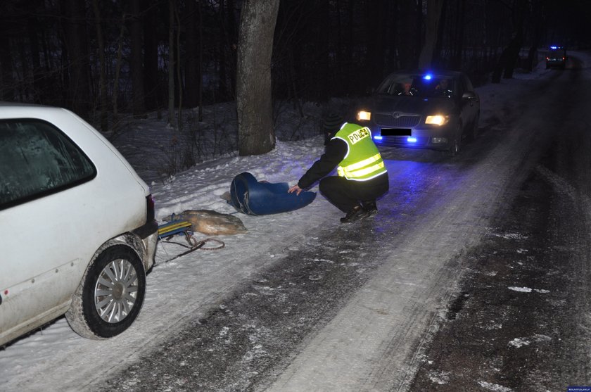 Kulig za samochdoem w Nidzicy