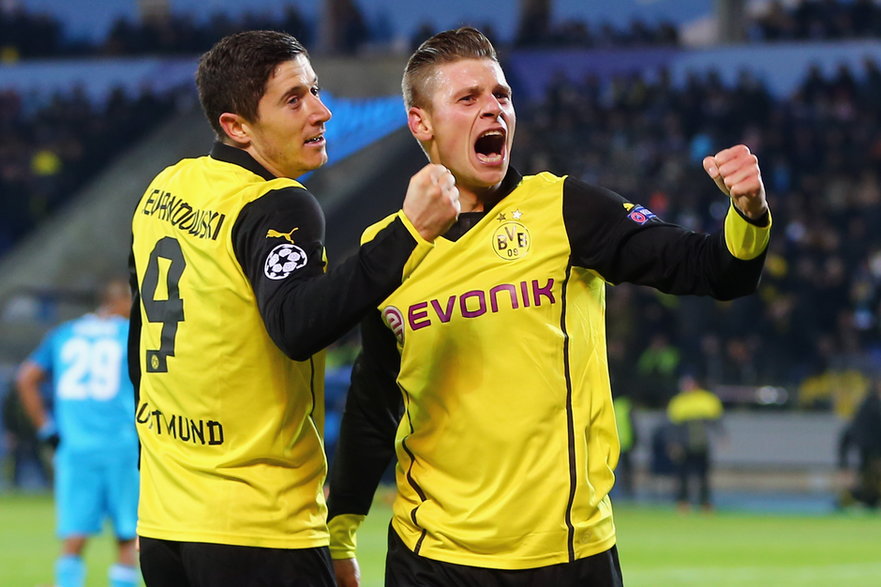 Robert Lewandowski i Łukasz Piszczeck w barwach Borussii Dortmund (25.02.2014)