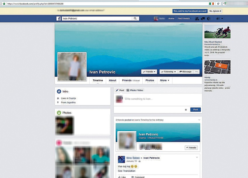 Fejsbuk profil pedofila pod imenom "Ivan Petrović"