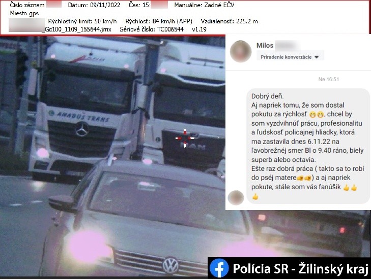Kamionista Miloš poslal policajtom takýto odkaz. 
