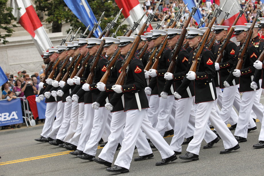 U.S. Marines march during the National Memorial Day Parade on Constitution Avenue in Washington May 27, 2013.