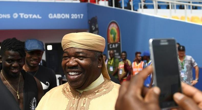 President of Gabon, Ali Bongo Ondimba, visits the Stade de l'Amitie Sino-gabonaise Stadium in Libreville on January 13, 2017, on the eve of the opening game of the 2017 Africa Cup of Nations, Gabon vs Guinea Bissau