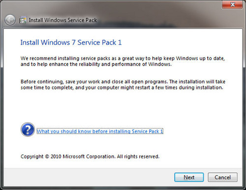 Instalator wczesnej wersji beta dodatku Service Pack 1 dla systemu Windows 7 