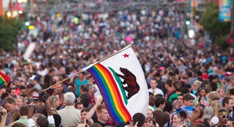 Californians celebrate the US Supreme Court's rulings on the state's Proposition 8 and the federal Defense of Marriage Act in June, 2013.