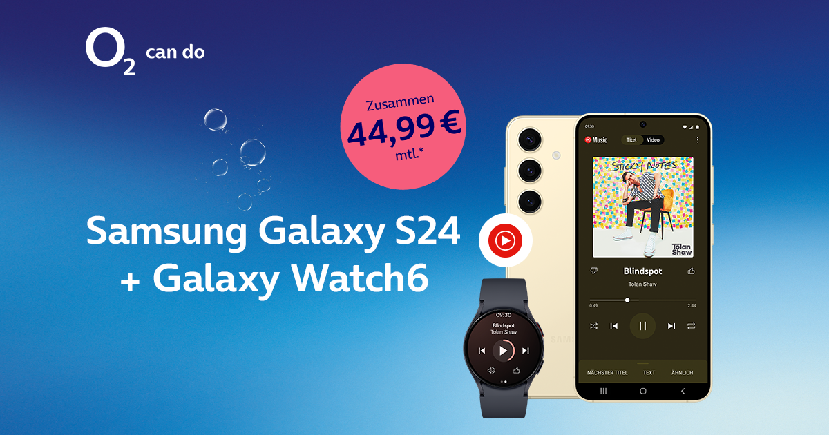 298 euros cheaper: Samsung Galaxy S24 & Galaxy Watch 6 in the tariff bundle at O2