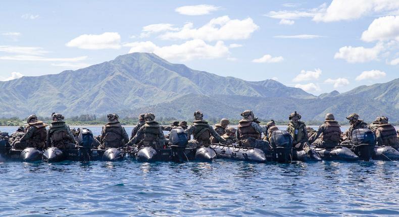 US Marines rehearse for an amphibious landing with Philippine, South Korea, and Japanese troops in the Philippines in October.US Marine Corps/Cpl. Yvonne Iwae