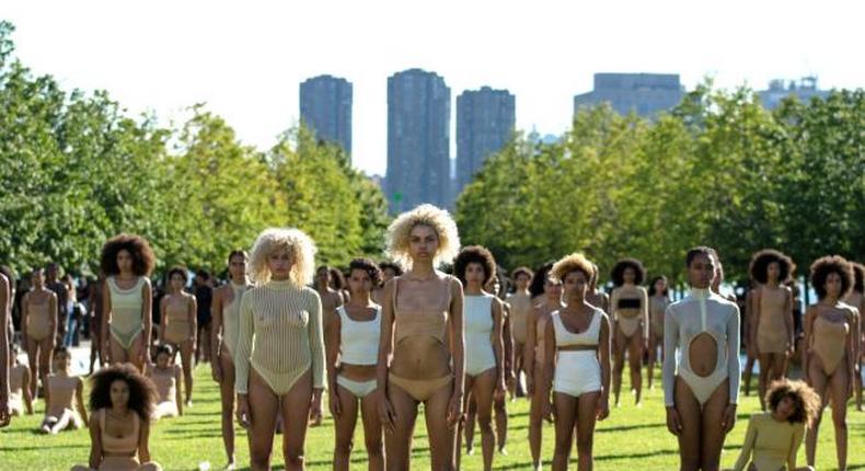 Models lined at the Yeezy Season 4 presentation