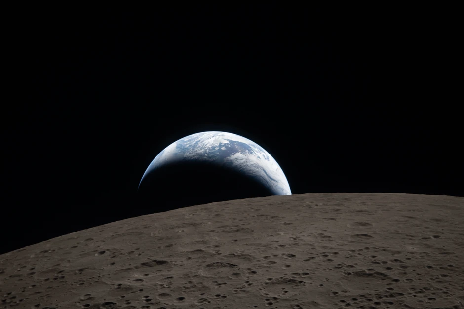 Zemlja u pozadini slike misije Artemis II 6. aprila 2026. tokom prolaska oko Meseca