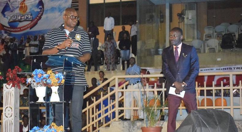 Governor Fayose and Apostle Suleman during a crusade