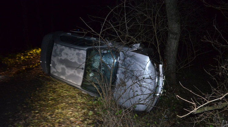 rendőrök elől menekült a 27 éves sofőr, mert nem vezethetett volna - fának csapódott /Fotó: Police.hu