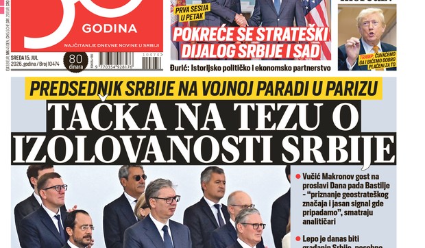 Blic naslovna strana za 15.7.