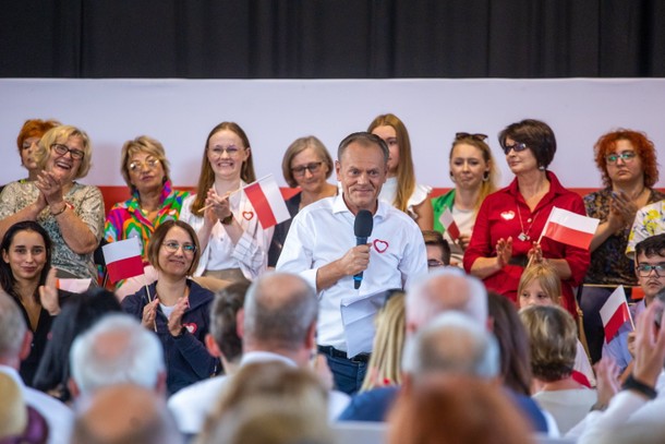 Donald Tusk podczas spotkania z mieszkańcami Mińska Mazowieckiego, 24.09.2023 r.