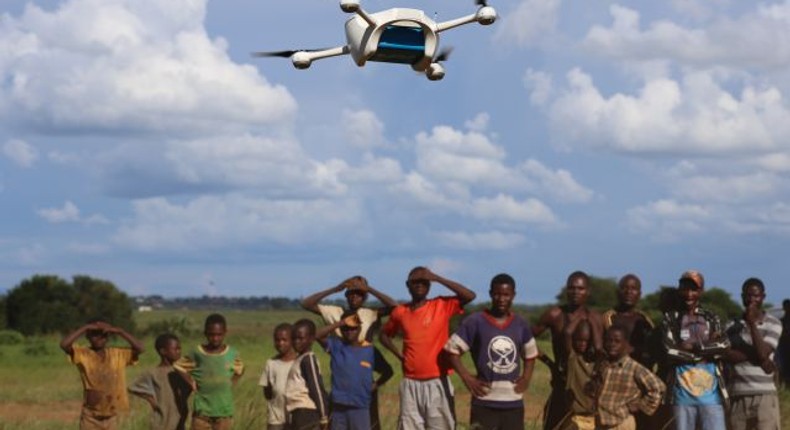 Drone delivering blood to one of the remote areas in Africa.