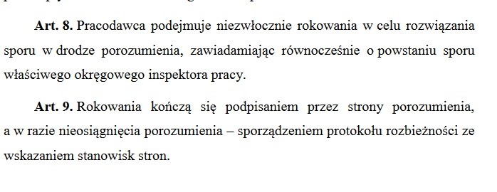 Artykuł 8 ustawy o rozwiązywaniu sporów zbiorowych