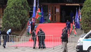 The Kenyatta International Convention Centre (KICC) prepared ahead of Azimio La Umoja elected leaders' conference on August 13, 2022