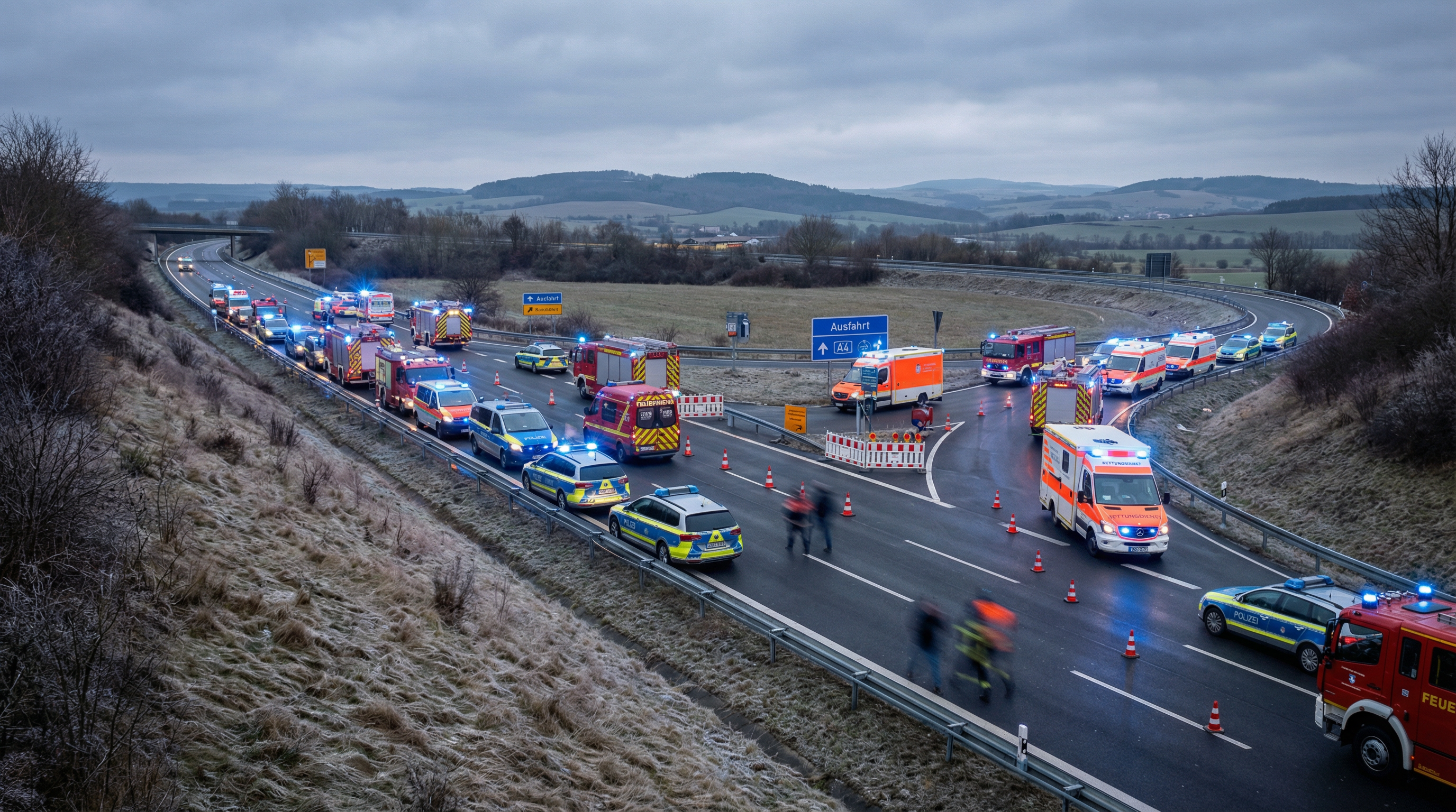 A9 bei Schleiz: Schulbus mit 40 Kindern stürzt Böschung hinunter