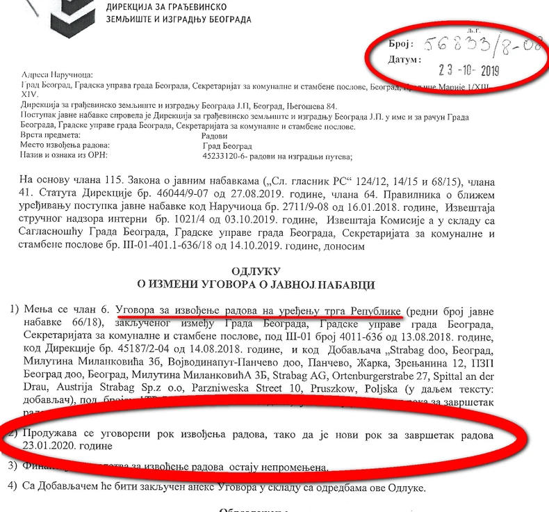 Odluka o izmeni ugovora od 23.10.2019.