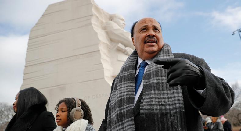 Martin Luther King III visits the Martin Luther King Jr., Memorial in Washington in 2018.