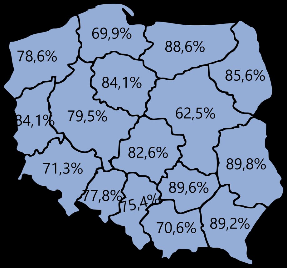 Tyle średniej pensji netto pochłaniała w czerwcu 2022 r. w poszczególnych regionach rata kredytu na 400 tys. zł i 25 lat.