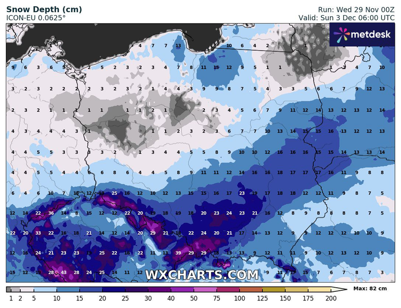 Lokalnie pokrywa śnieżna wzrośnie nawet o 15-30 cm