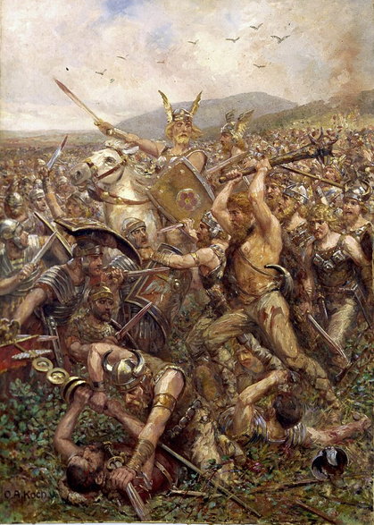 Germańscy wojownicy szturmują pole bitwy