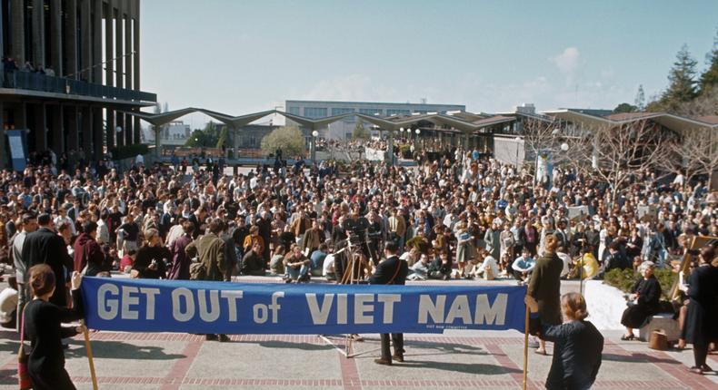 A group of women demonstrate against the Vietnam War on the campus of University of California Berkeley.Ted Streshinsky/CORBIS/Corbis via Getty Images
