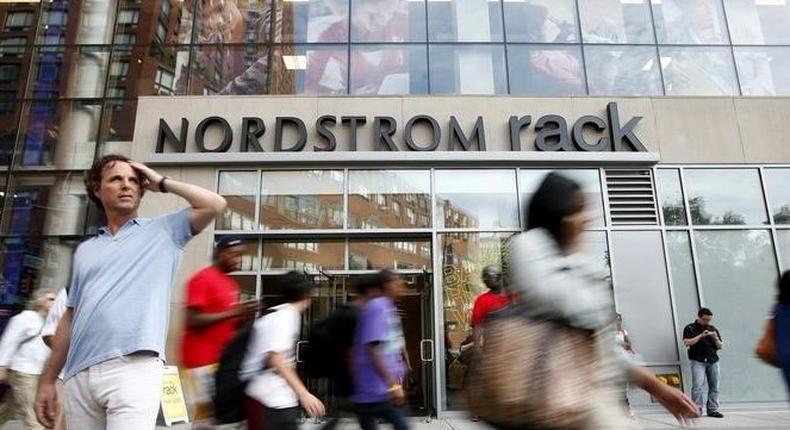 People walk past the Nordstrom Rack store, in New York's Union Square