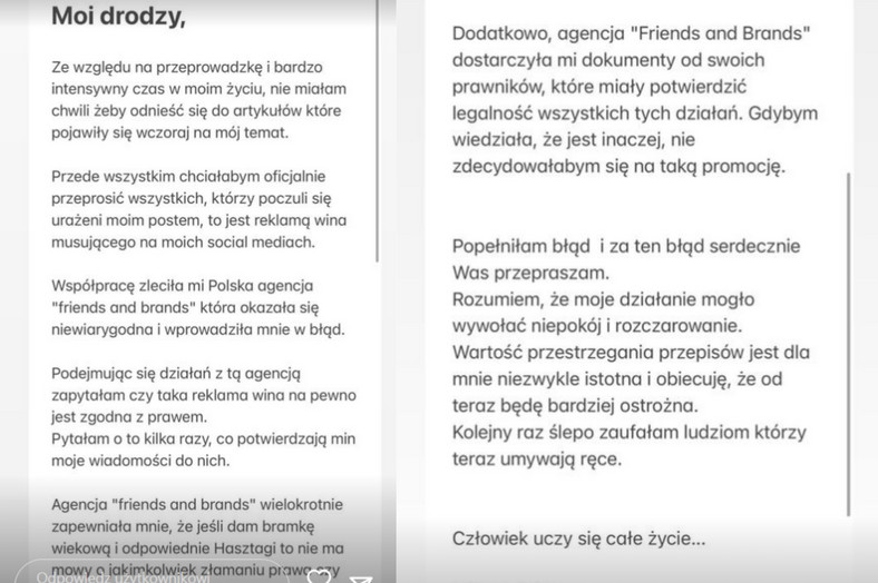 Joanna Opozda wydała oświadczenie na Instagramie