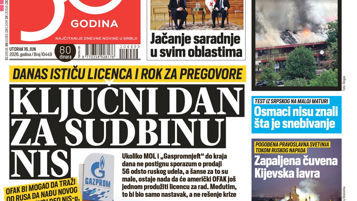Blic naslovna strana za 16.6.