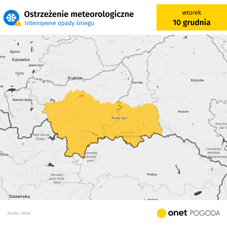 Na Podhalu wystąpią dziś intensywne opady śniegu