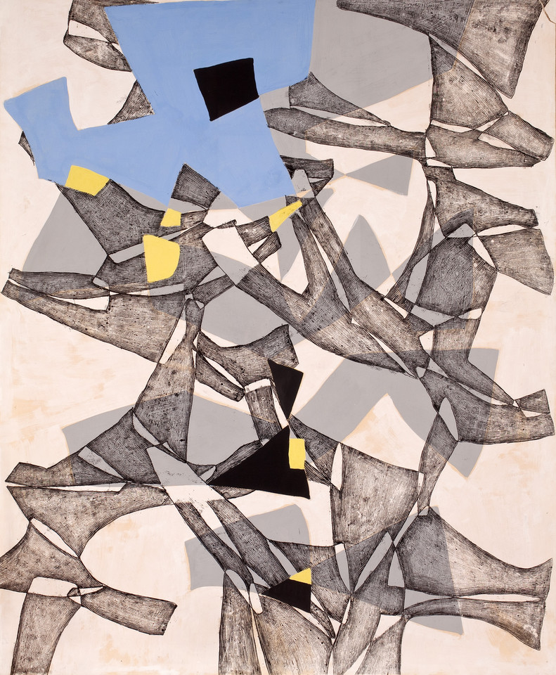 Maria Jarema (1908–1958), "Rytm IX" (1958; tempera, monotypia, papier, płótno)