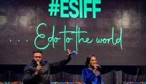 Hosts Rex Nosa and Linda Osifo at #ESIFF2022