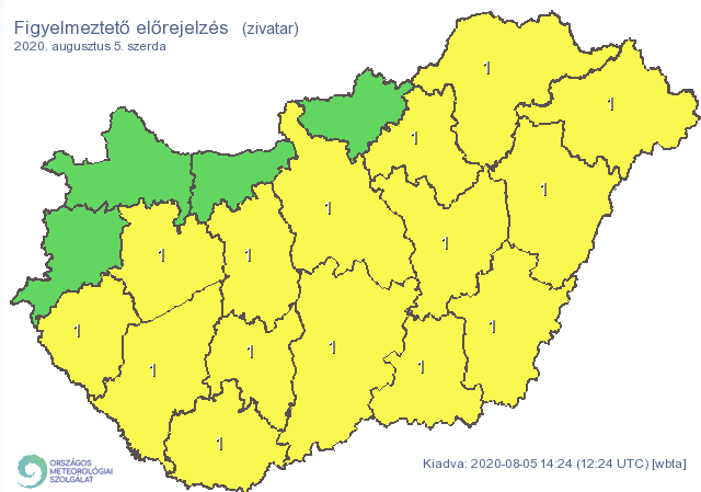 Zivatar miatt elsőfokú riasztást adtak ki majdnem az egész országra / Fotó: OMSZ