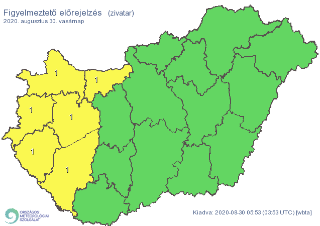 Zivatar miatt elsőfokú riasztást adtak ki néhány megyére / Fotó: met.hu