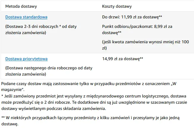 Koszty dostawy na Amazon.pl