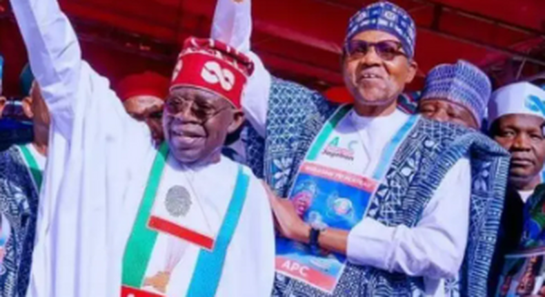 APC Presidential candidate, Bola Tinubu, and President Muhammadu Buhari during the inauguration of the party's campaign in Jos in November 2022. (ThisDay)