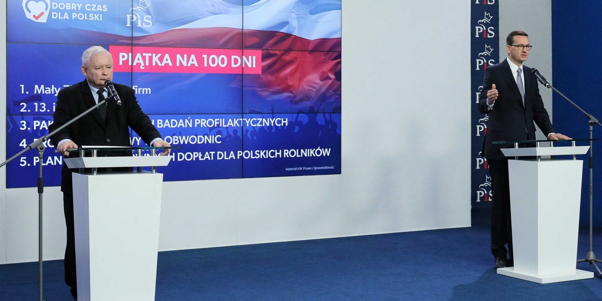 Prezes PiS Jarosław Kaczyński na wspólnej konferencji z premierem zapowiedział w poniedziałek ustawy i programy na pierwsze 100 dni rządu w nowej kadencji.