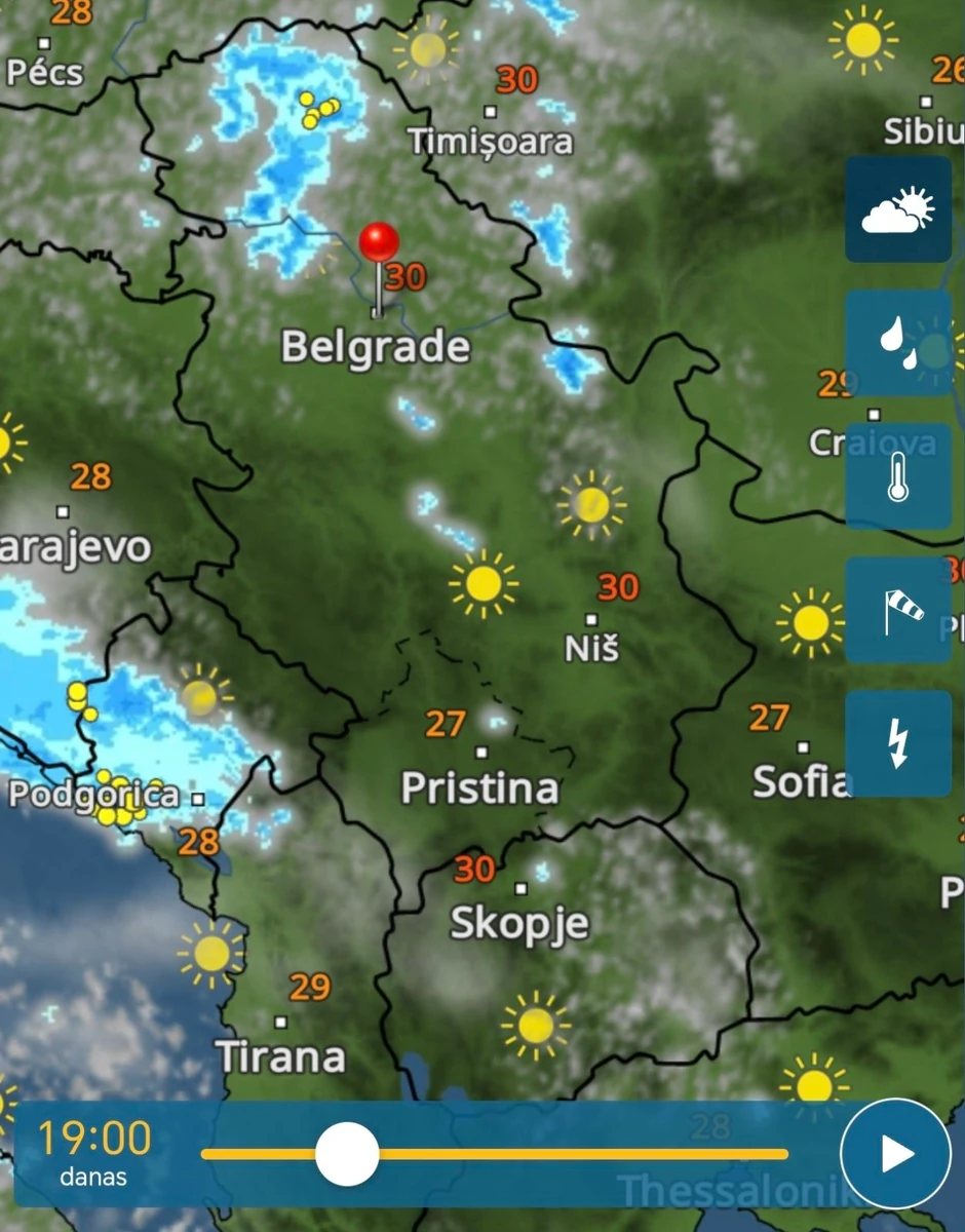 Radarski snimci nevremena danas u Srbiji