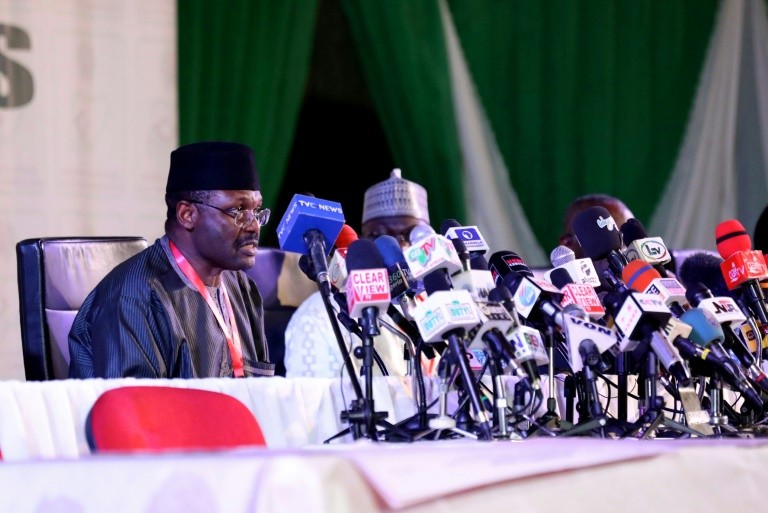 INEC Chairman Mahmood Yakubu, during the presidential collation of results (ChannelsTV) 